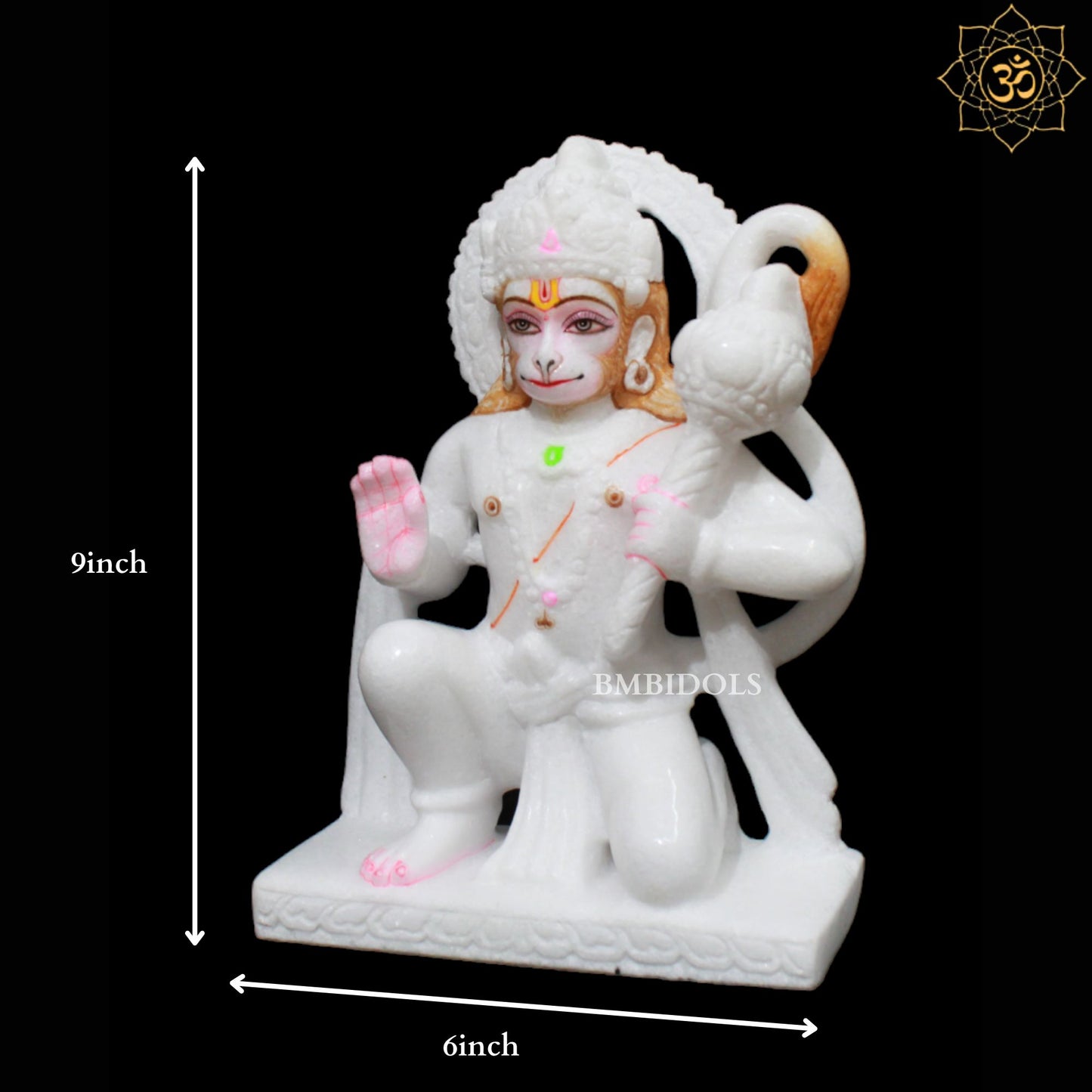 White Marble Hanuman Murti in 9inches for Homes and Mandirs