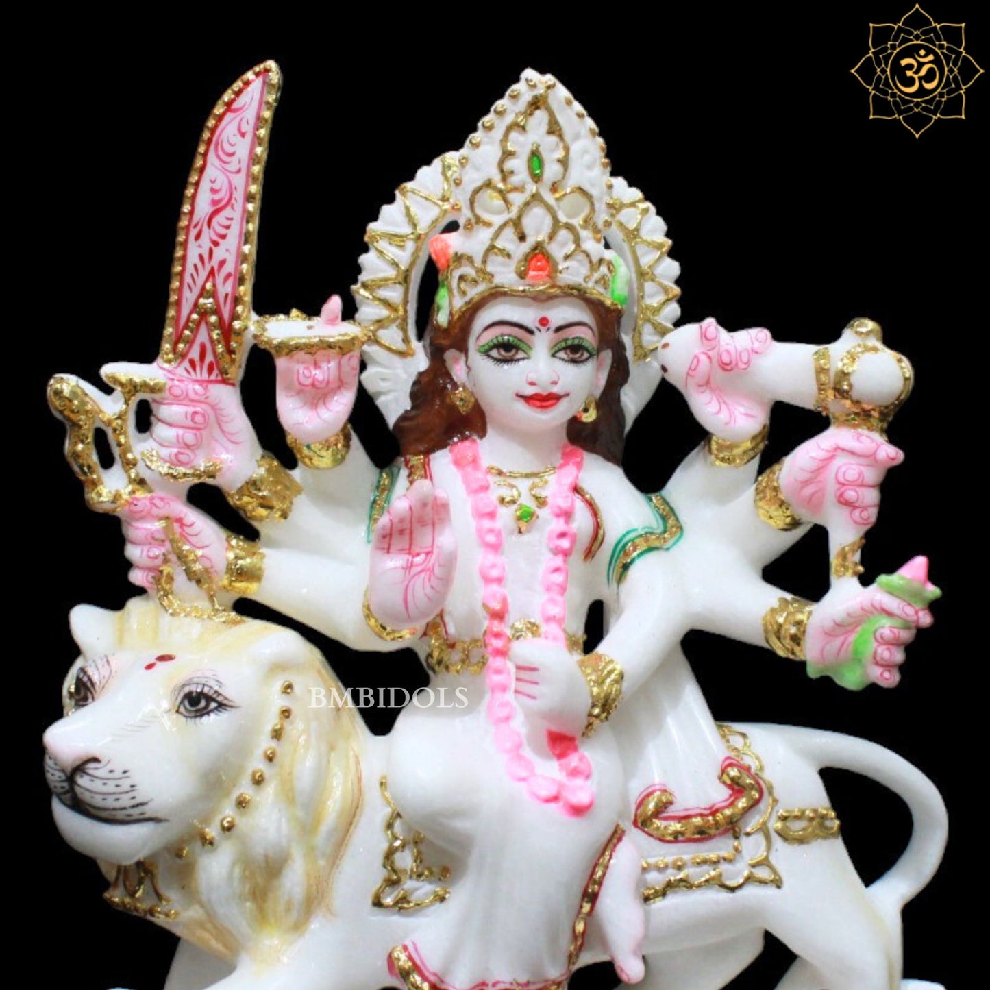 White Marble Durga Murti in Small Size for Homes and Temples