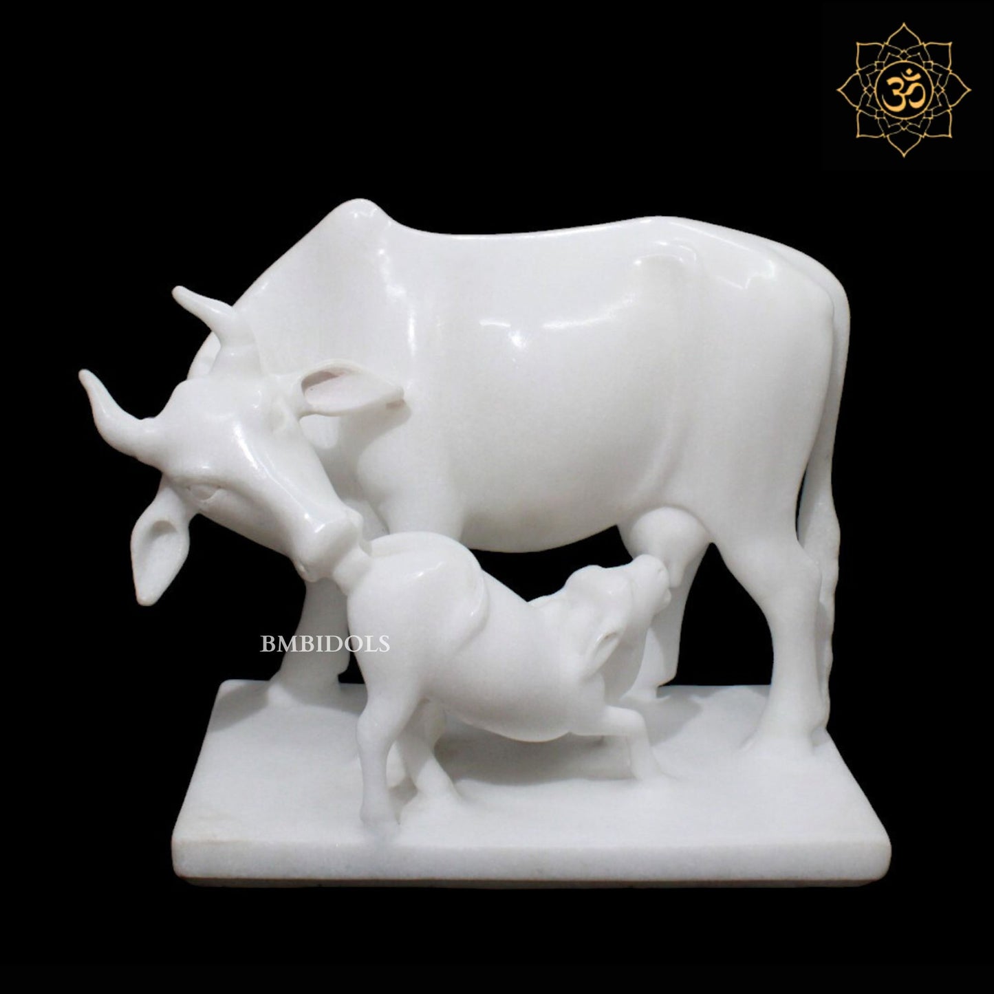 White Marble Cow & Calf Statue in 10inch for Decoration Purpose