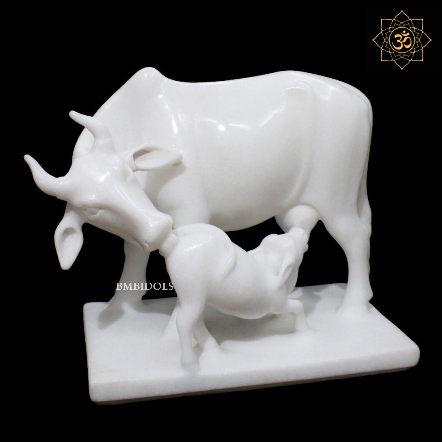 White Marble Cow & Calf Statue in 10inch for Decoration Purpose