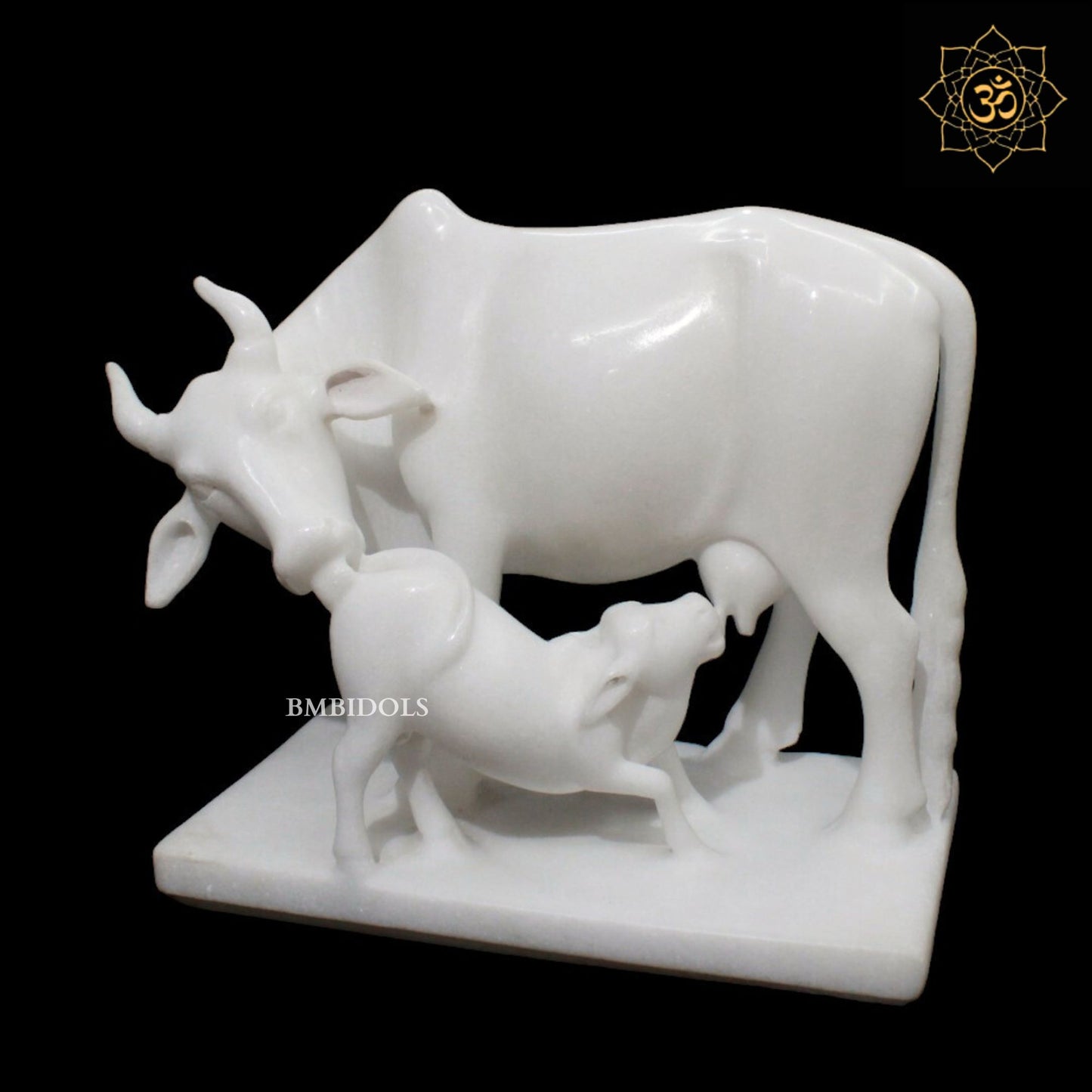 White Marble Cow & Calf Statue in 10inch for Decoration Purpose