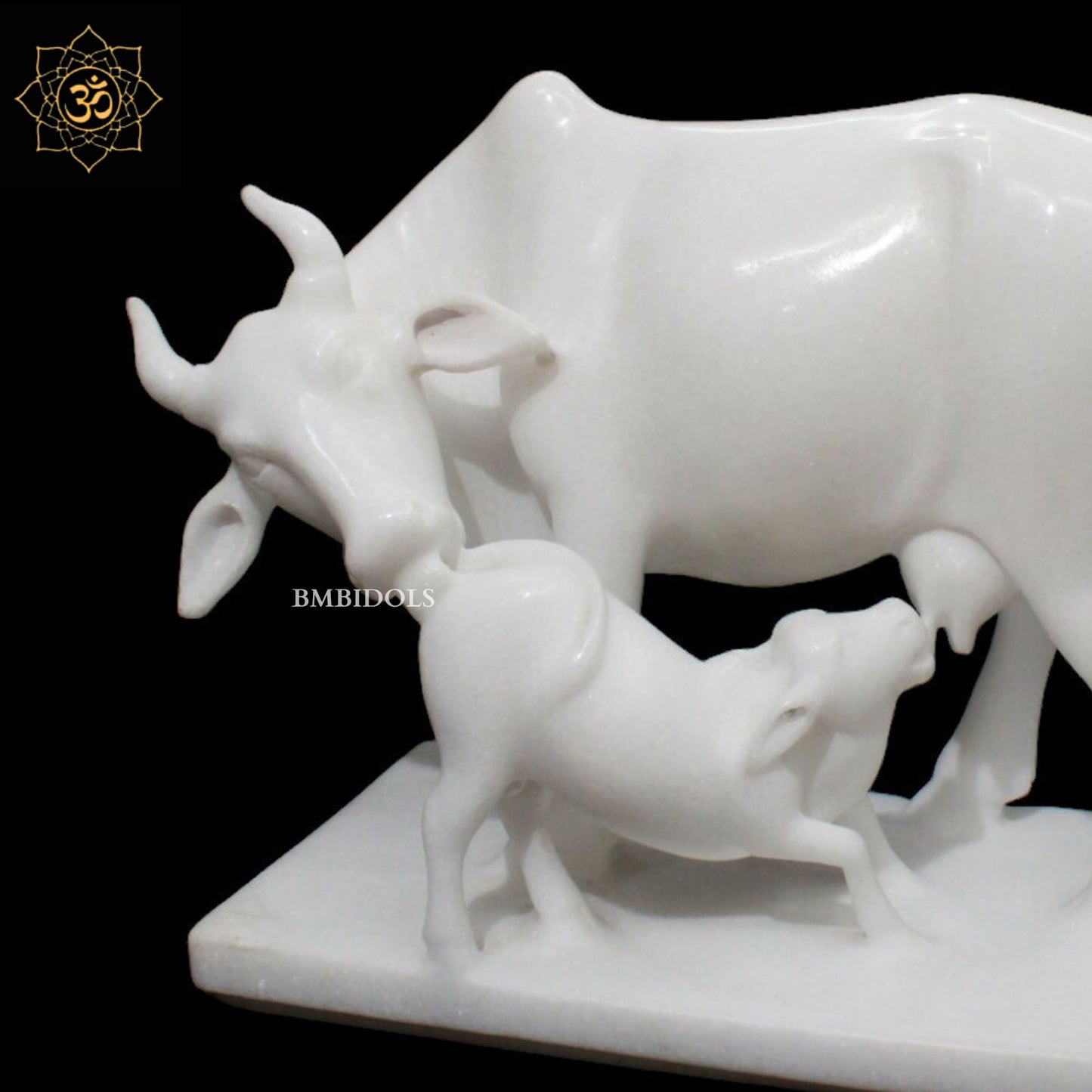 White Marble Cow & Calf Statue in 10inch for Decoration Purpose