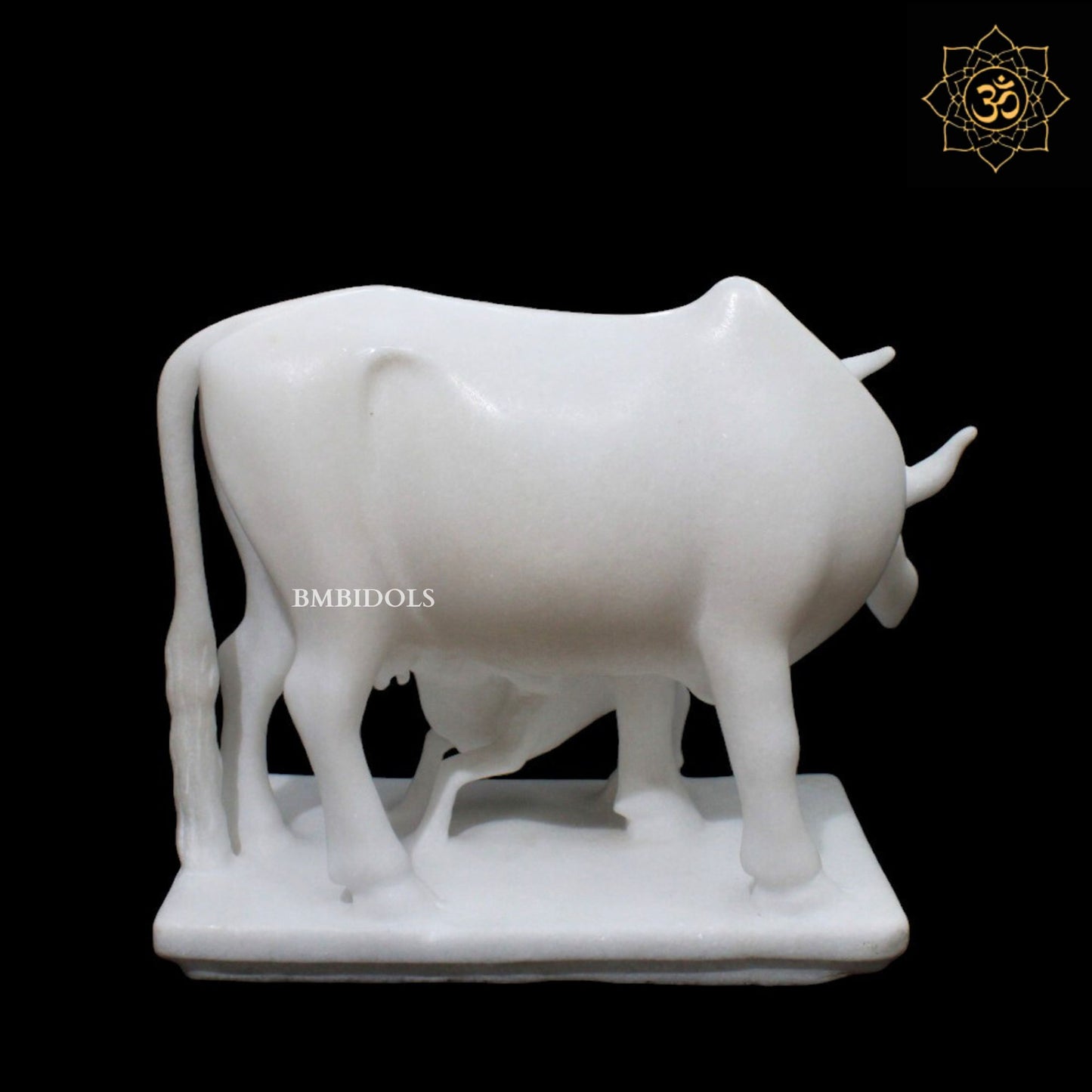 White Marble Cow & Calf Statue in 10inch for Decoration Purpose