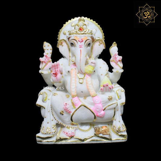 9inch Marble Ganesh Statue for Homes and Temples in Makrana Marble