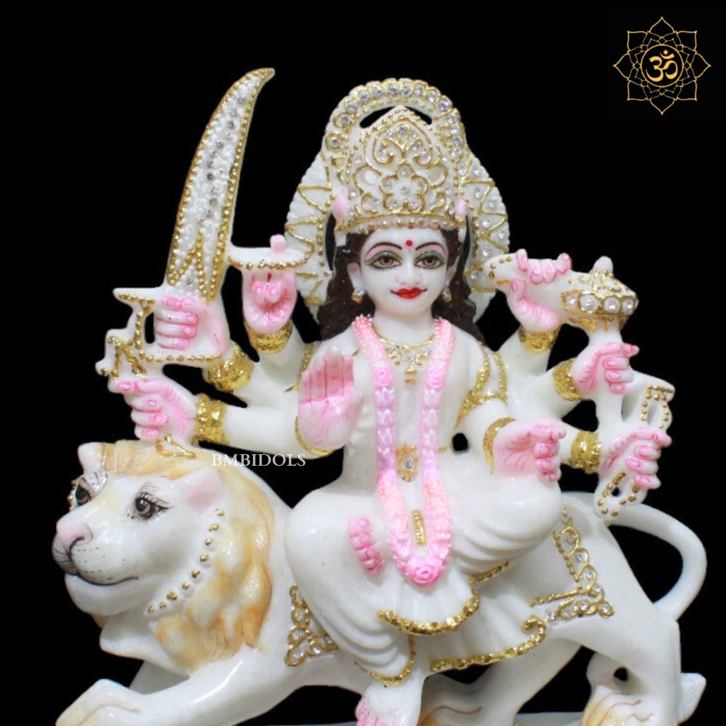 White Marble Durga Maa Murti for Homes and Temples in 1feet