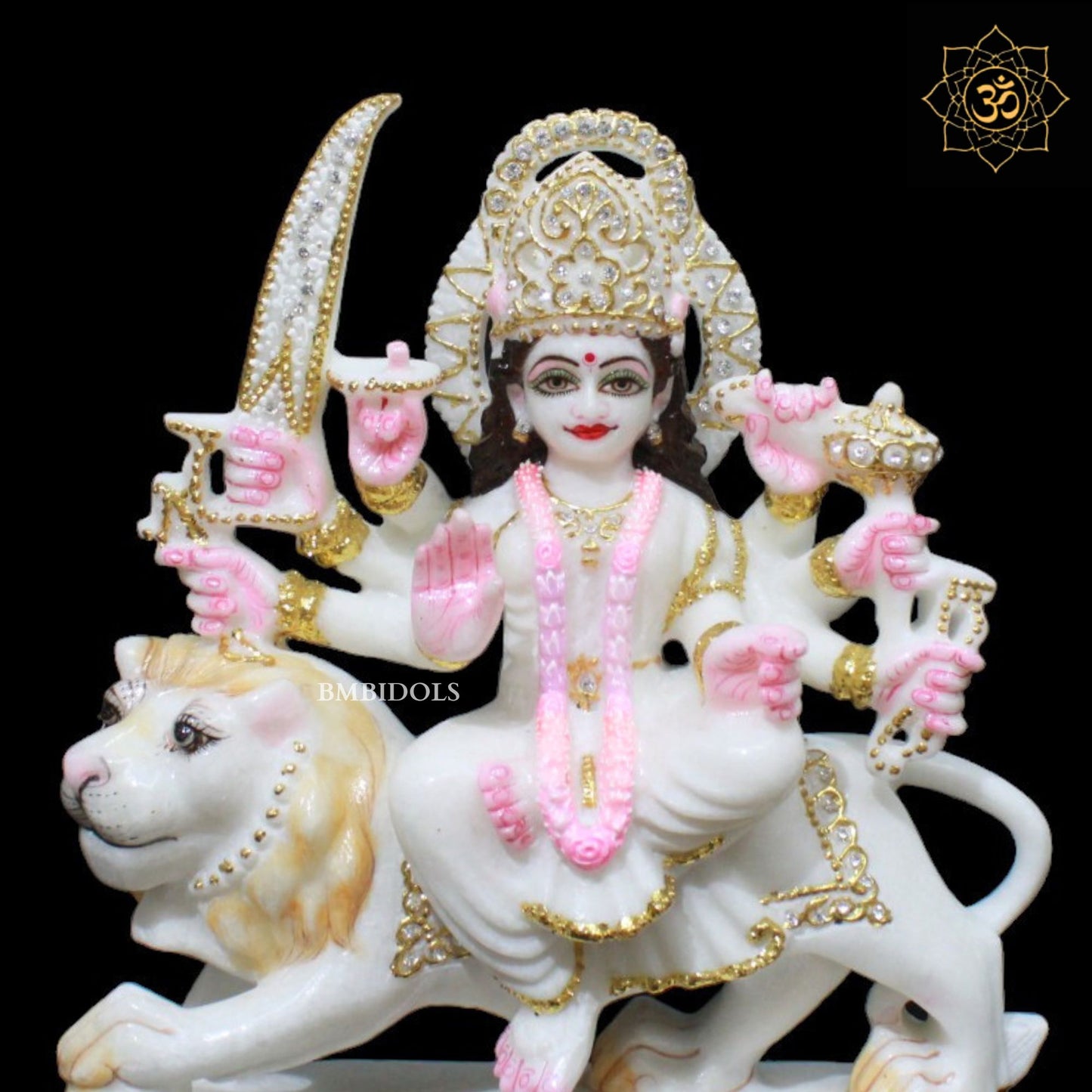 White Marble Durga Maa Murti for Homes and Temples in 1feet