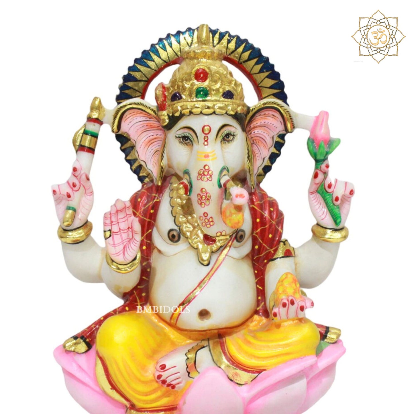 Marble Ganesh Murti in Full Coloured in 10inch for Homes and Temples