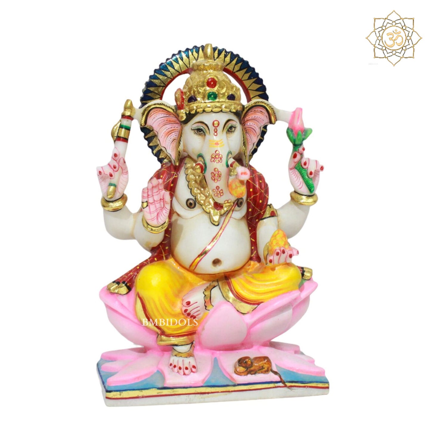 Marble Ganesh Murti in Full Coloured in 10inch for Homes and Temples