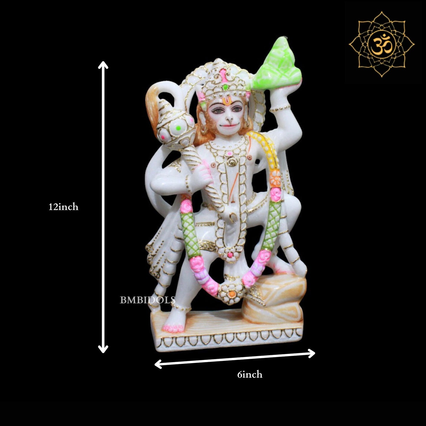 Veer Hanuman Marble Murti for Homes and Temples in 12inch