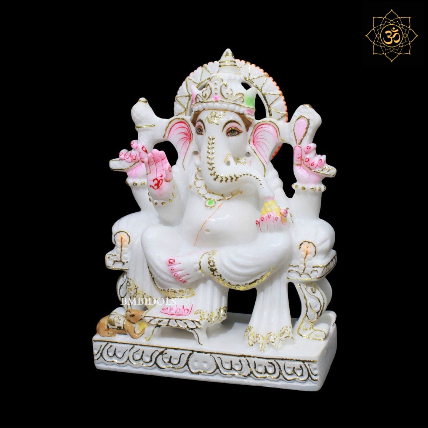 White Marble Ganesh Murti in Makrana Marble in 9inch