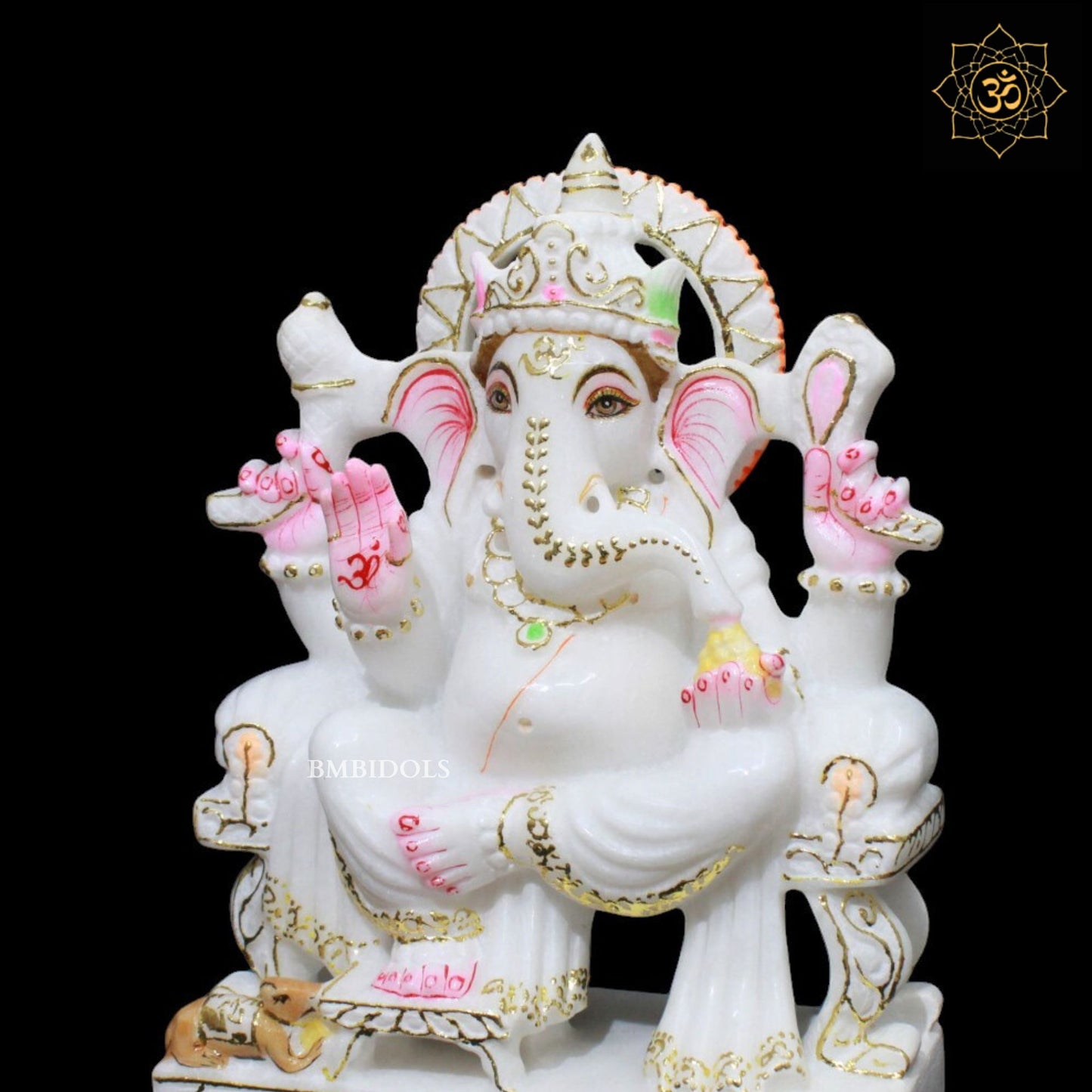 White Marble Ganesh Murti in Makrana Marble in 9inch