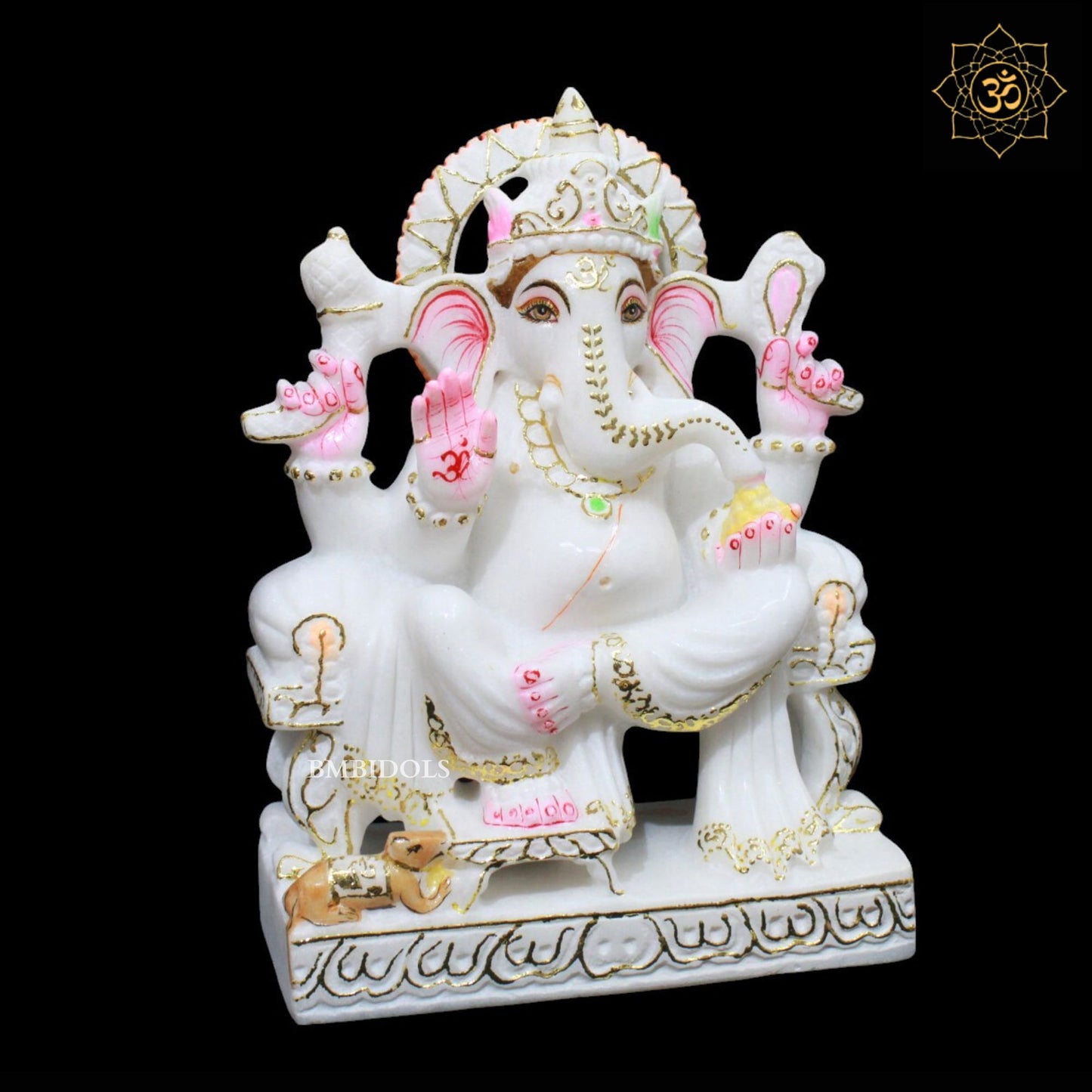 White Marble Ganesh Murti in Makrana Marble in 9inch