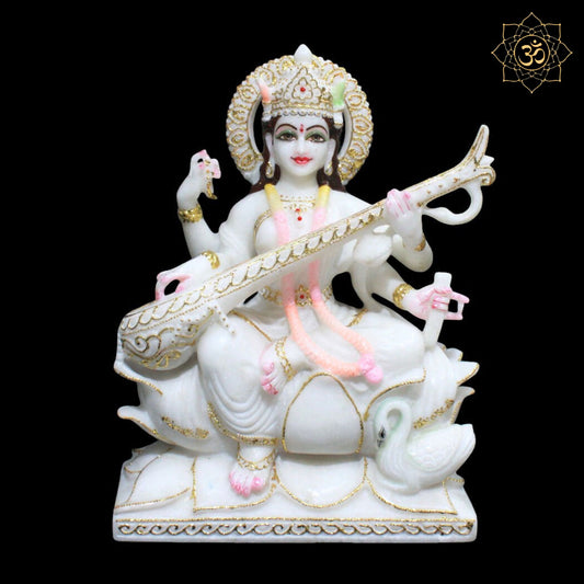 Beautiful Saraswati Maa Murti in Makrana Marble in 15inches