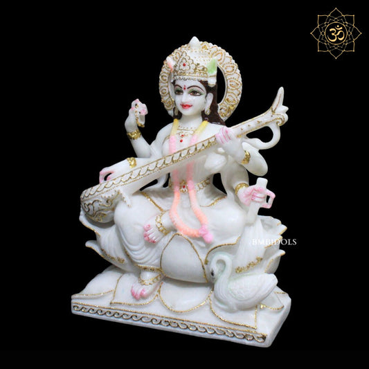 Beautiful Saraswati Maa Murti in Makrana Marble in 15inches