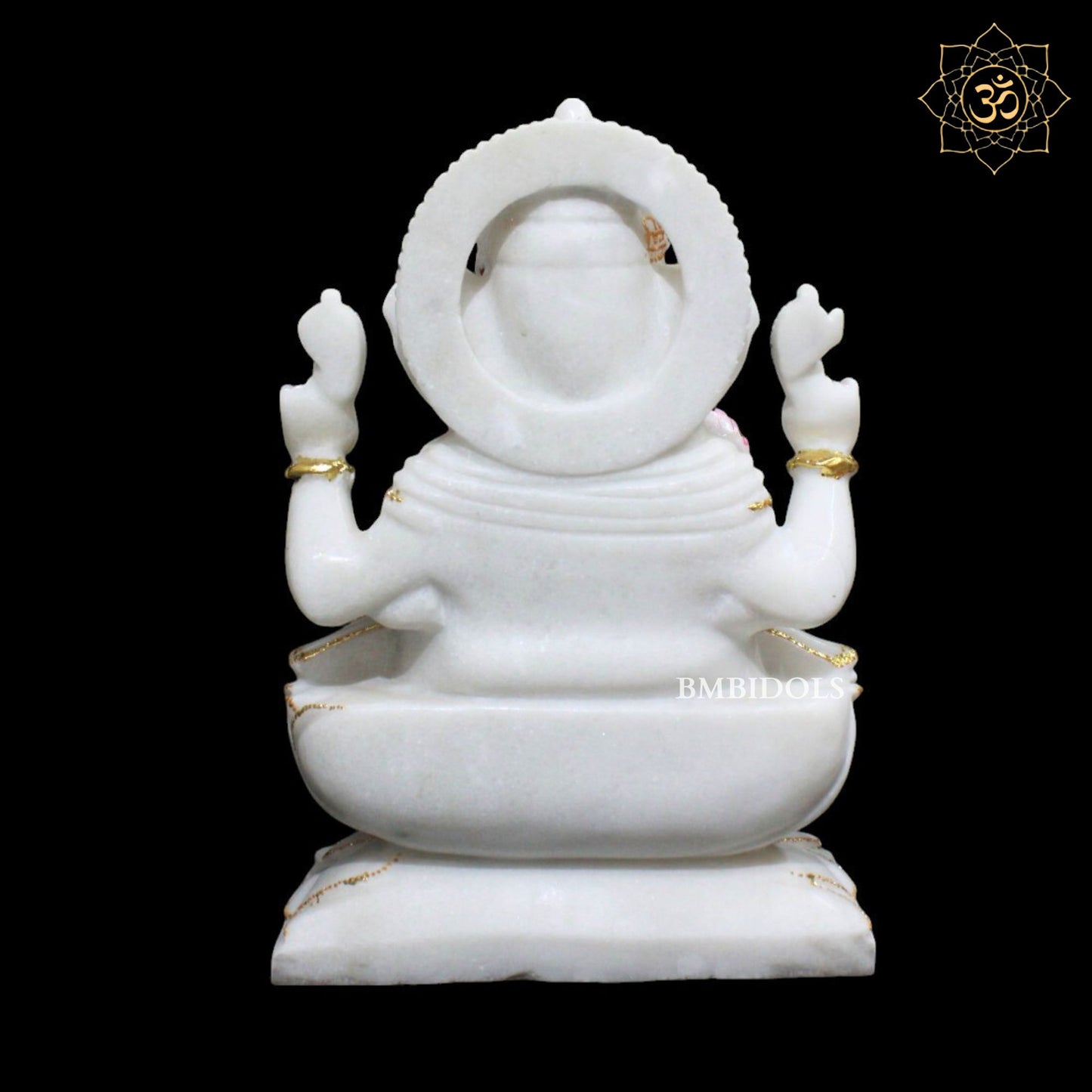 15inch Marble Ganesh Murti sitting on Lotus in Makrana Marble