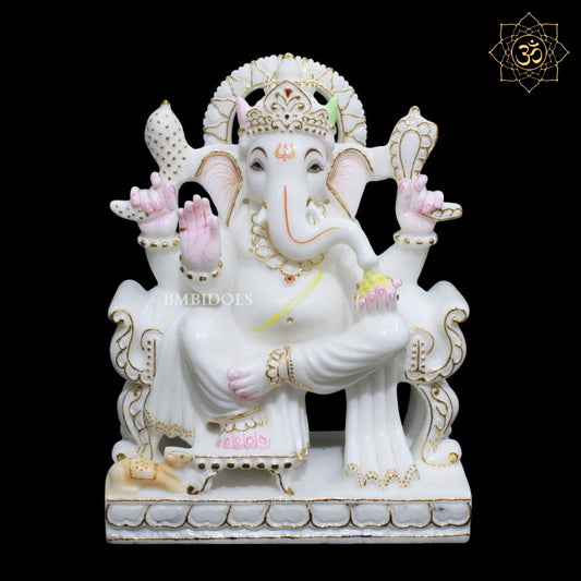 White Makrana Marble Ganesh Statue for Home Mandirs 12inch