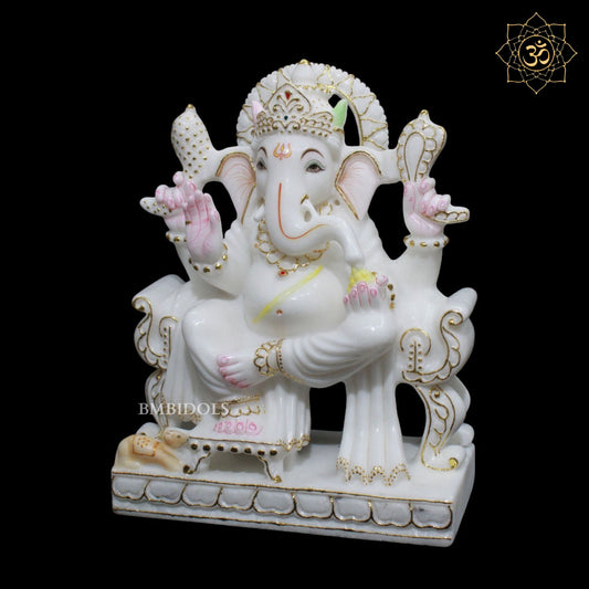 White Makrana Marble Ganesh Statue for Home Mandirs 12inch