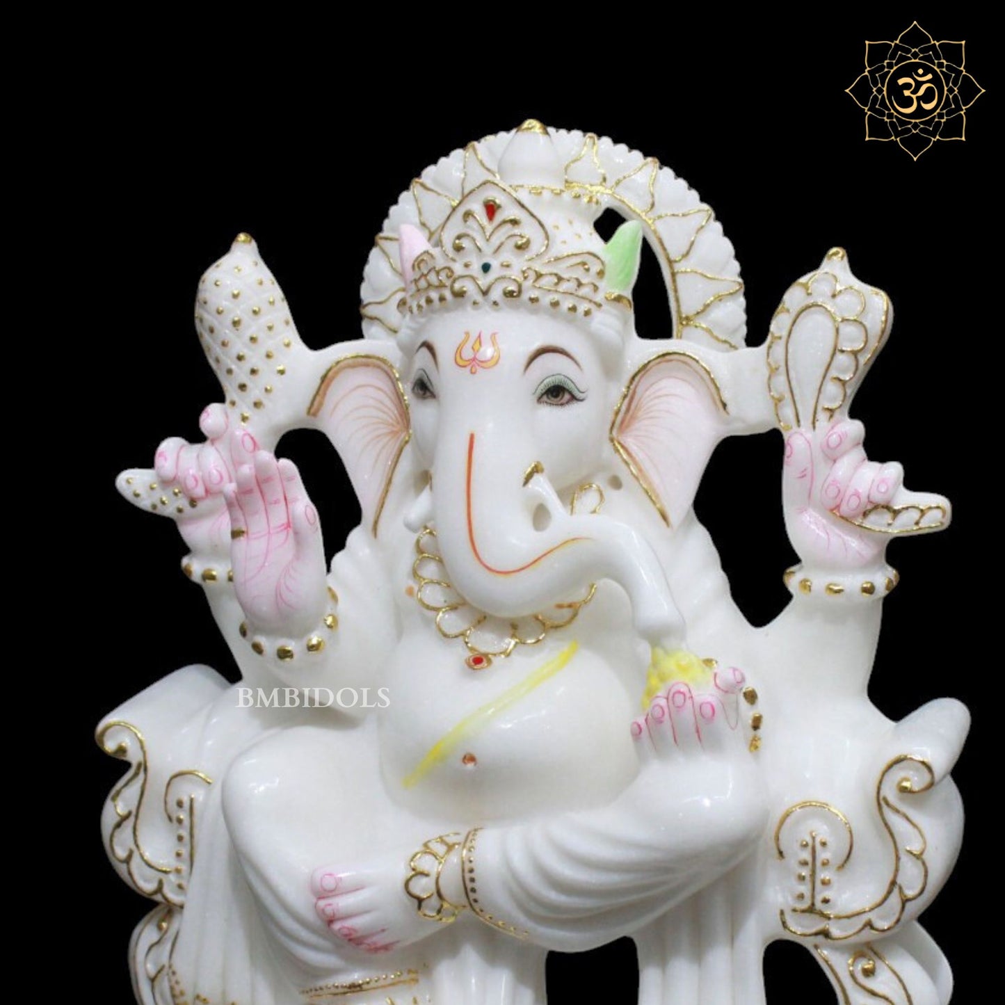 White Makrana Marble Ganesh Statue for Home Mandirs 12inch