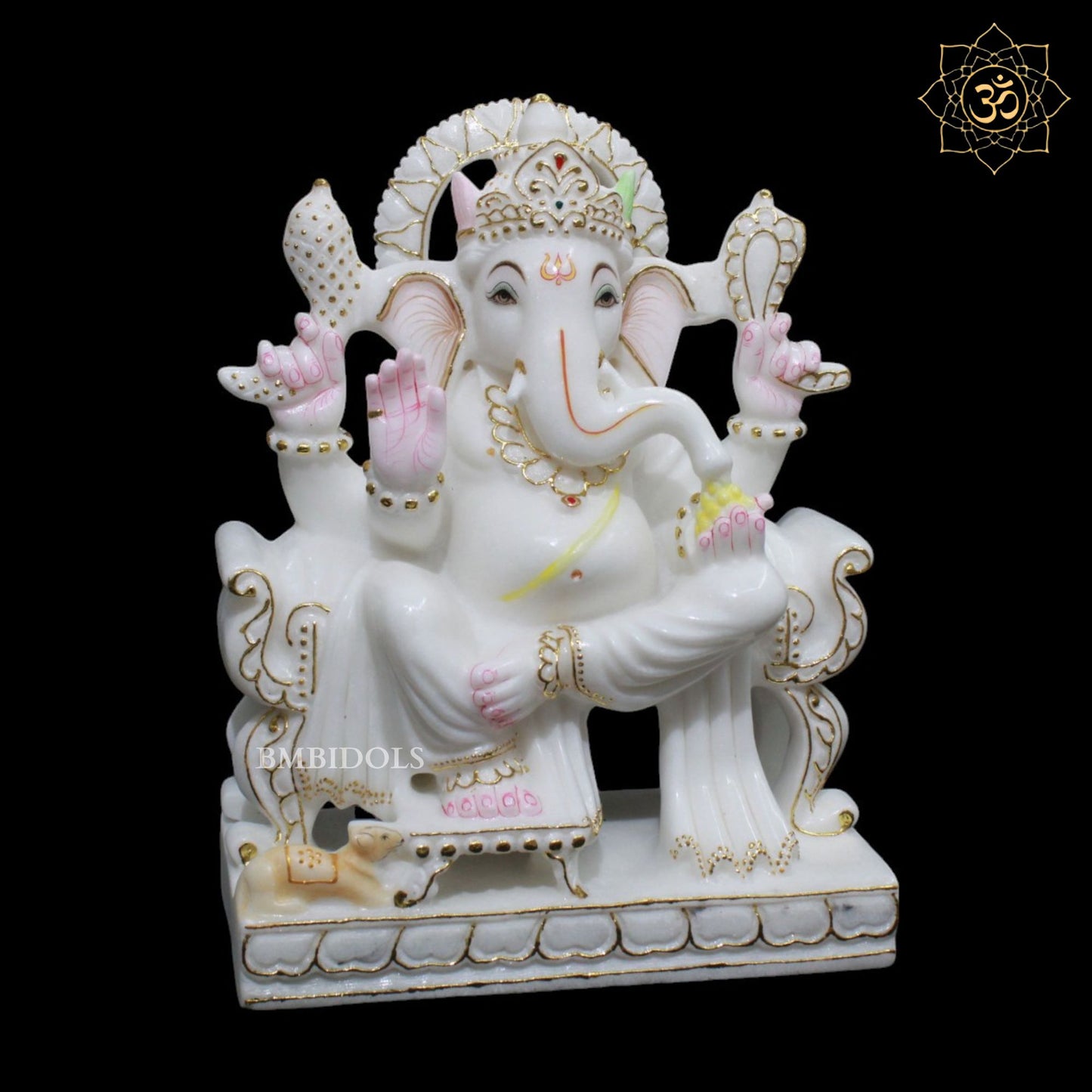 White Makrana Marble Ganesh Statue for Home Mandirs 12inch