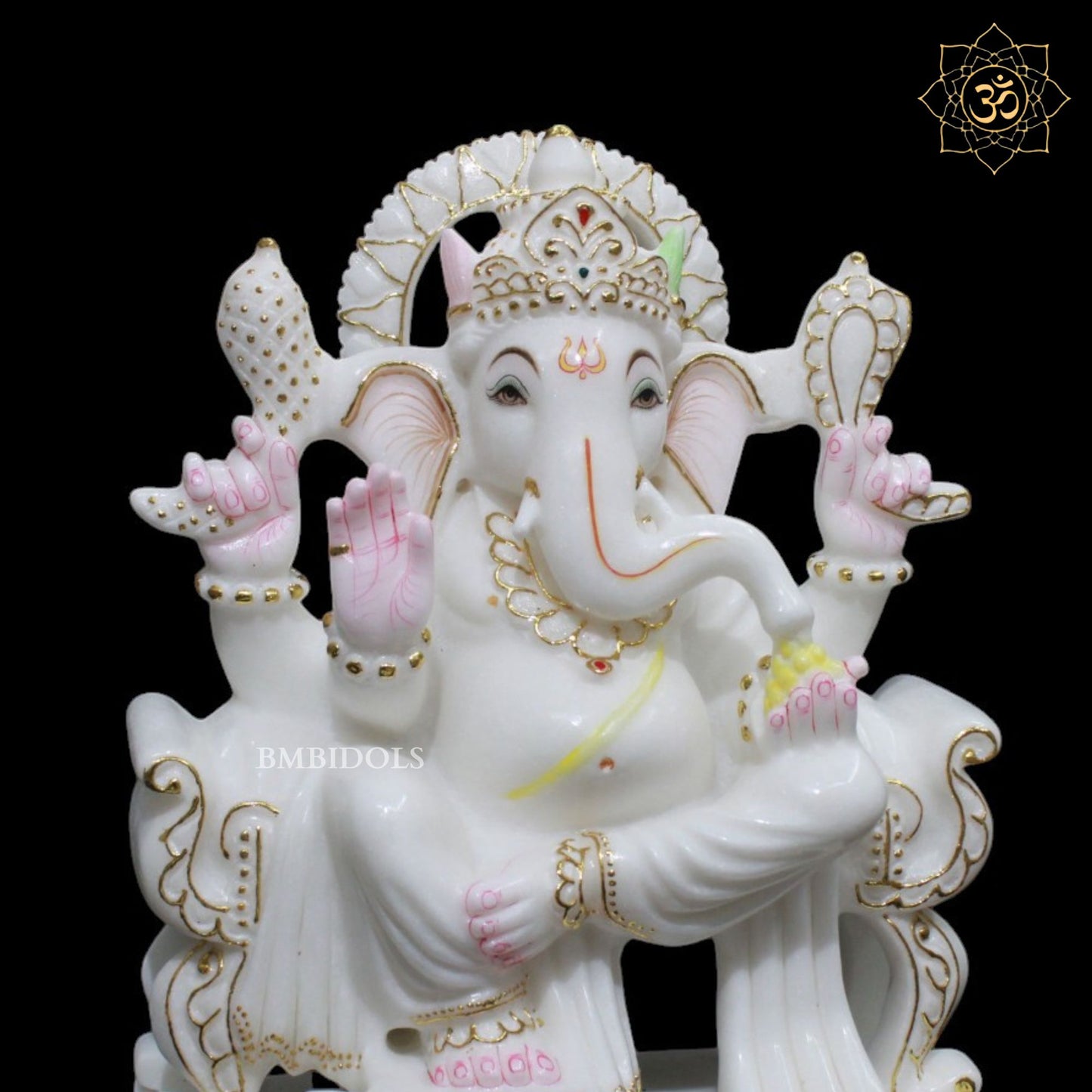 White Makrana Marble Ganesh Statue for Home Mandirs 12inch