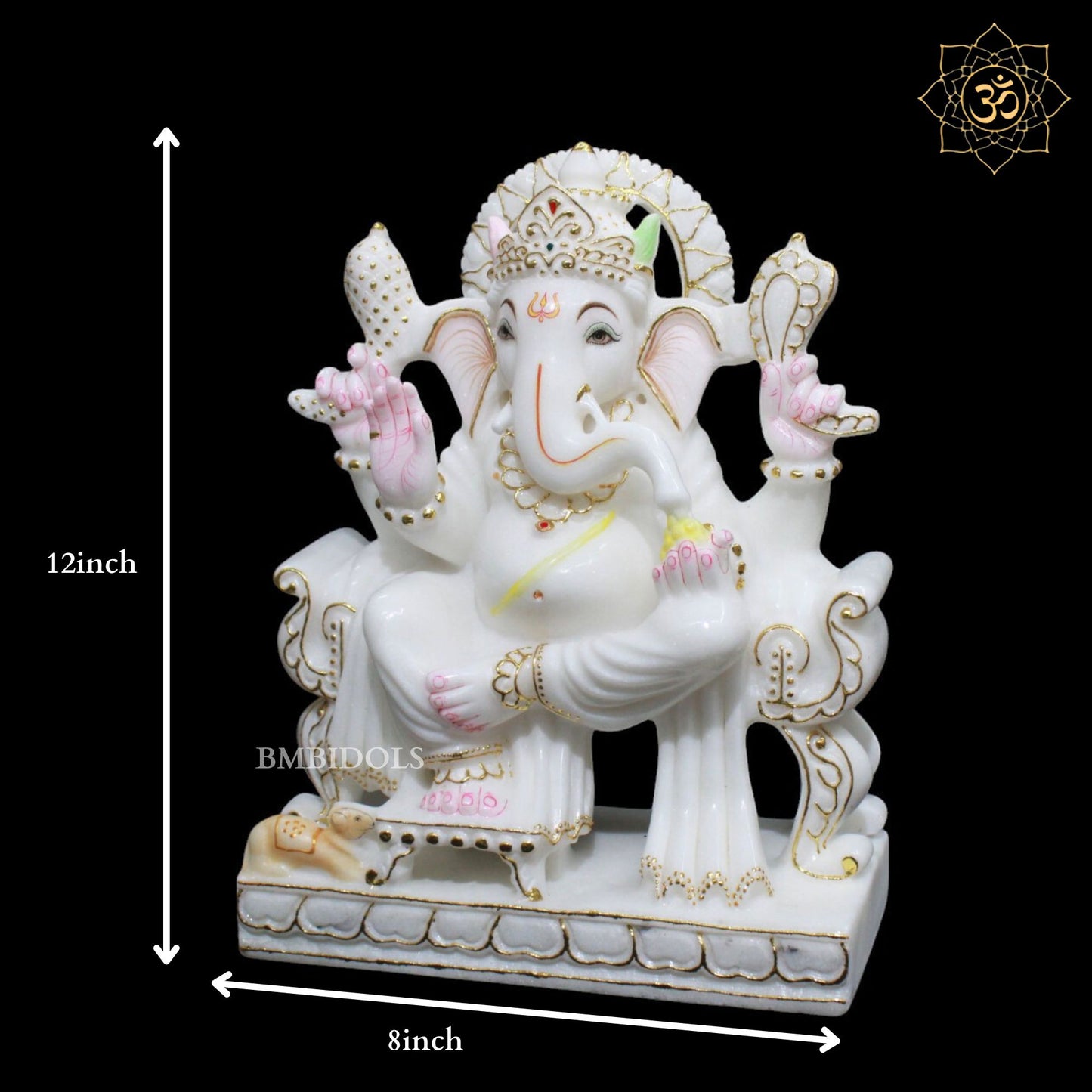 White Makrana Marble Ganesh Statue for Home Mandirs 12inch