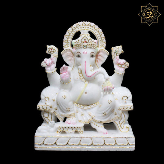 9inch White Marble Ganpati Murti for Home Mandirs