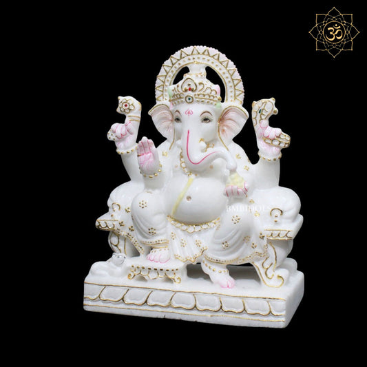 9inch White Marble Ganpati Murti for Home Mandirs