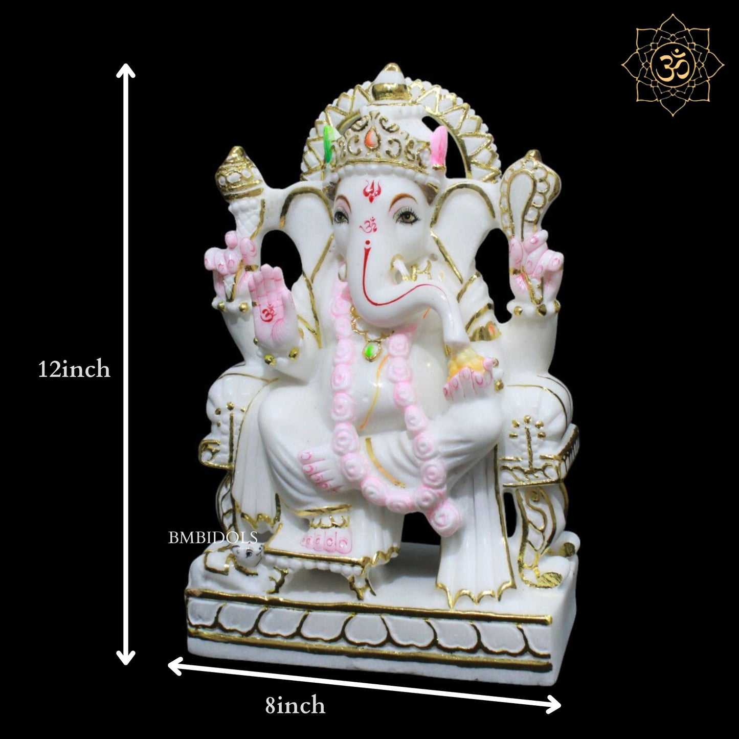 12inch Marble Ganesh Murti for Homes and Temples in Makrana Marble