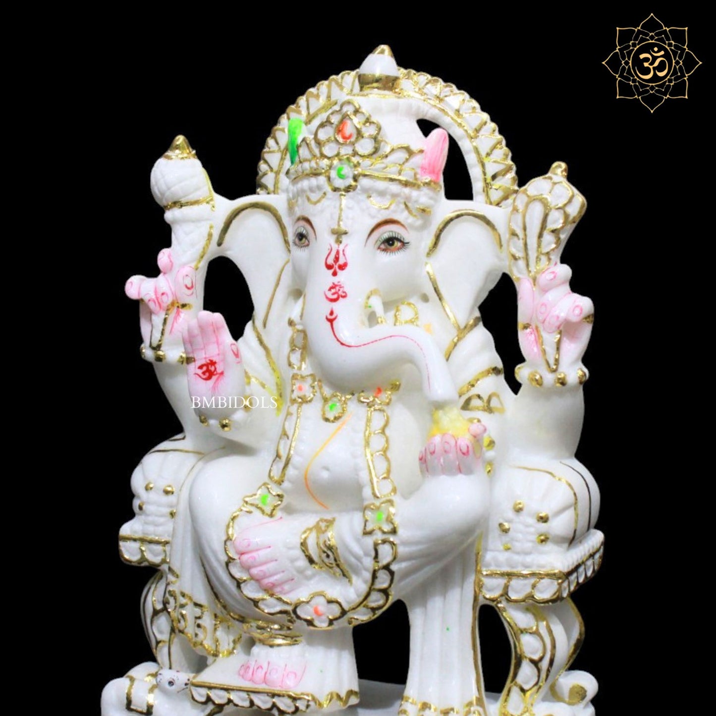 12inches Ganesh Marble Murti for Homes and Temples in Makrana Marble