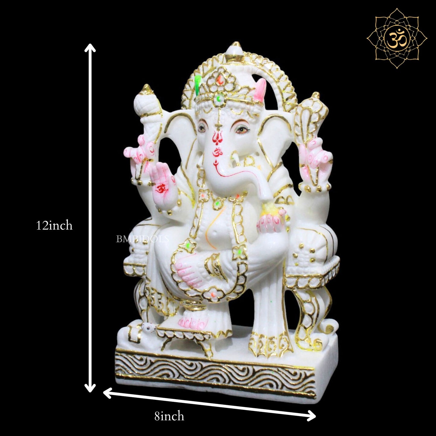 12inches Ganesh Marble Murti for Homes and Temples in Makrana Marble