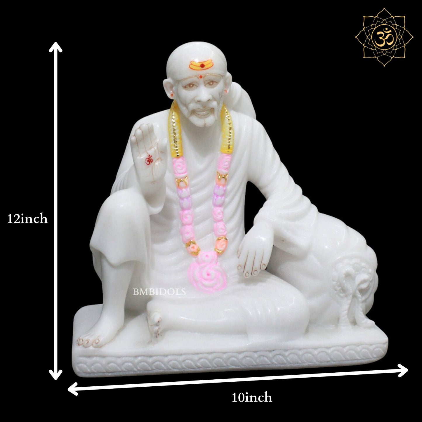 Marble Dwarka Mai Sai Baba Statue in 12inches for Homes and Temples