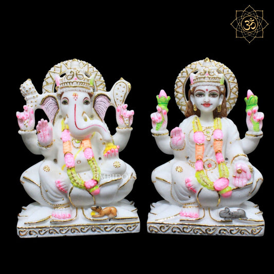 Ganesh Lakshmi Marble Murti for Homes and Temples in 9inches