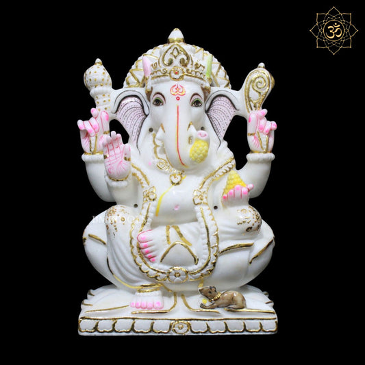 Lotus Marble Ganpati Murti for Home Mandirs in 12inches