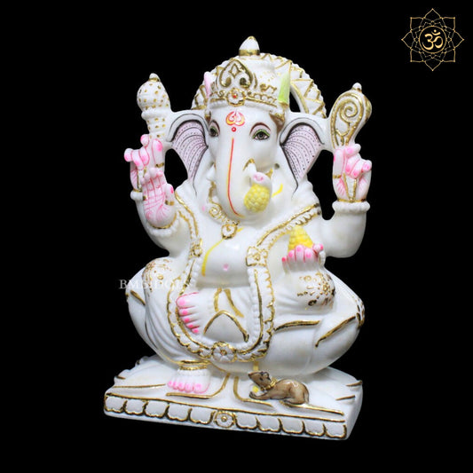 Lotus Marble Ganpati Murti for Home Mandirs in 12inches