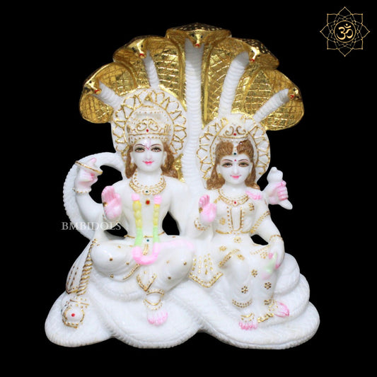 Marble Vishnu Laxmi on Sheshnaag in Makrana Marble in 12inches