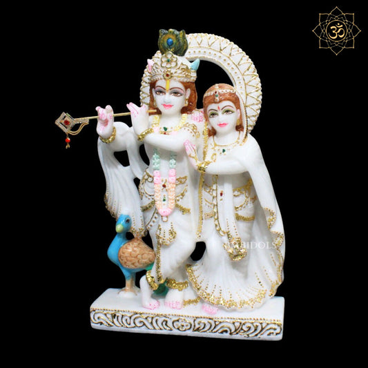 15inch Jugal Radha Krishna Marble Murti in White Makrana Marble