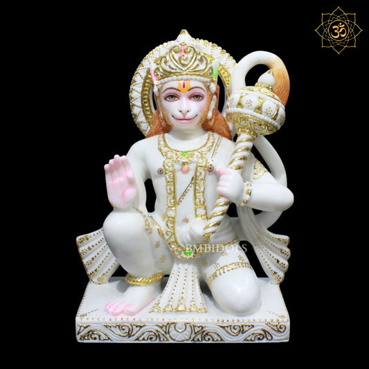 Marble Hanuman Murti for Homes and Temples in 15inches Makrana Marble