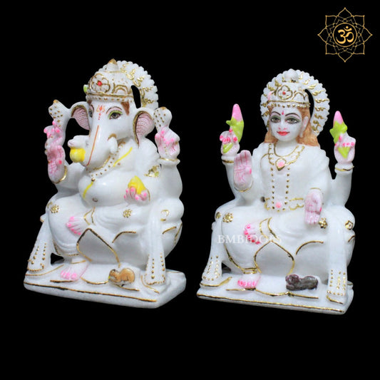 Ganesh Lakshmi in Makrana Marble in 7inches for Homes and Temples