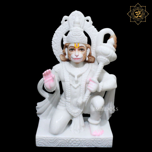 Pure White Ashirwad Hanuman Marble Murti for Homes and Temples in 17inch
