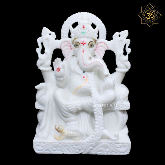 White Marble Ganesh Murti in Big Shastra Design in 12inches