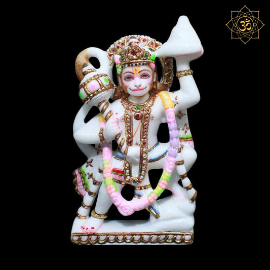 Veer Hanuman Marble in Diamond Work in 9inches