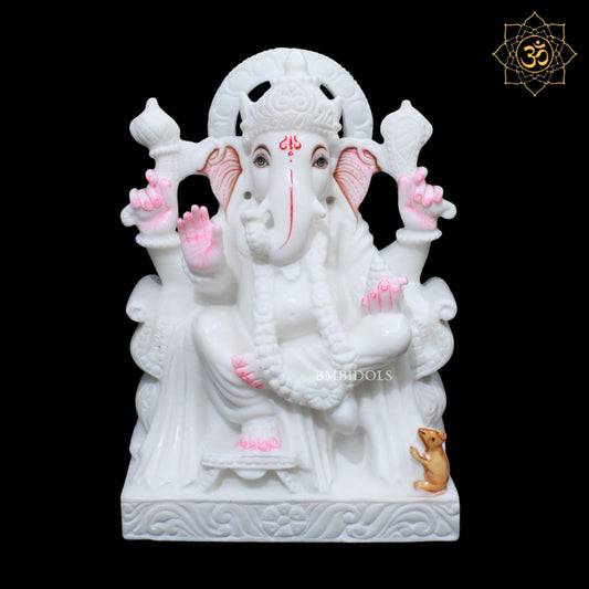 White Ganesh Marble Murti for Home Temples in 1feet Makrana Marble