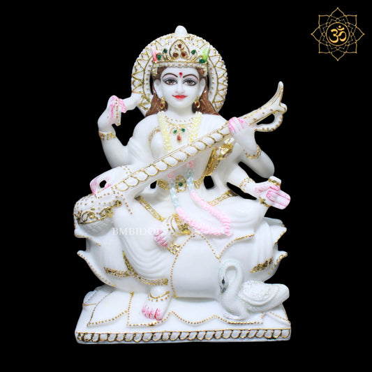 Saraswati Maa Marble Statue for Homes and Temples in 1feet