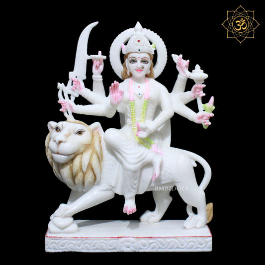 15inches Marble Durga Murti for Homes and Temples in Makrana White Marble