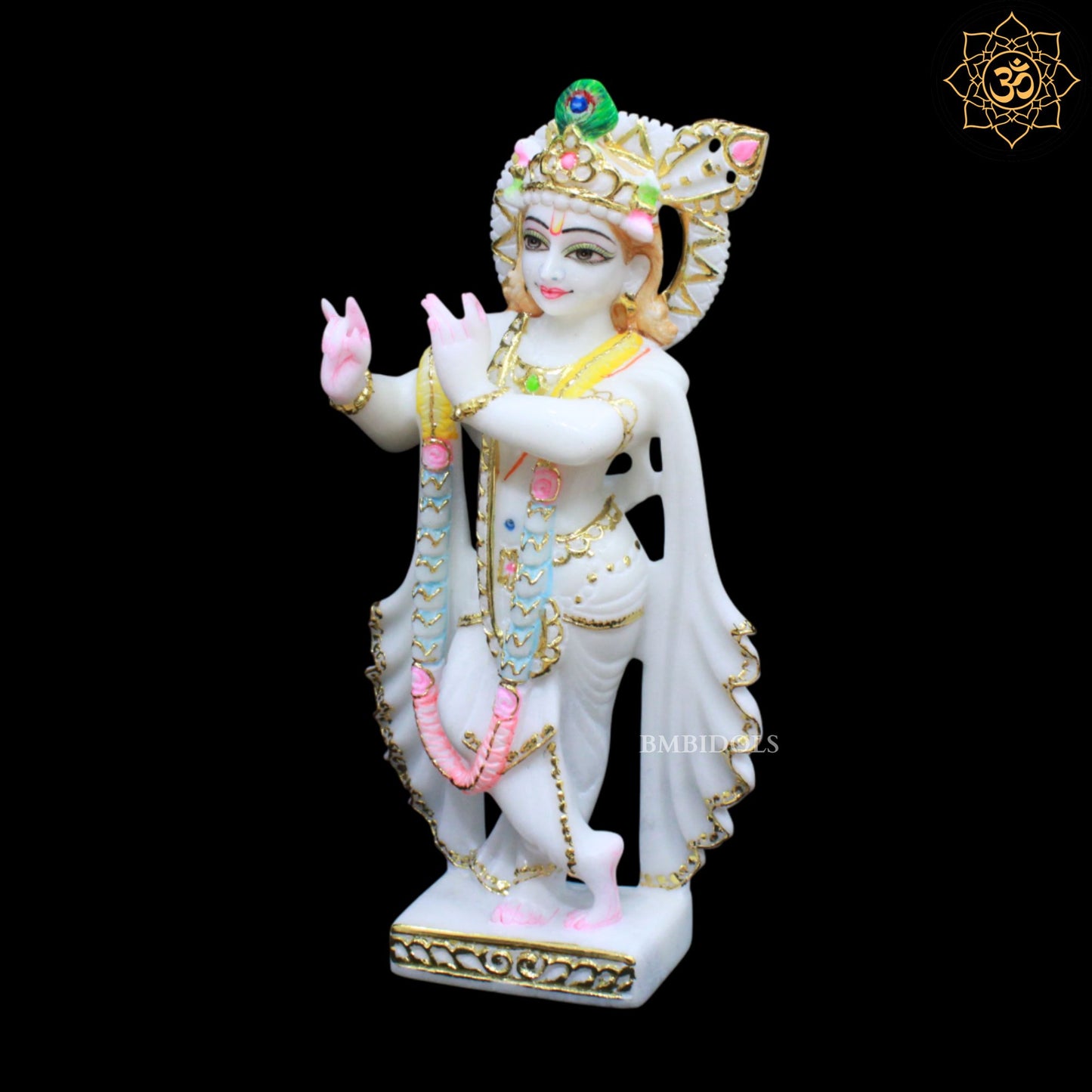 Peacock Radha Krishna Marble Murti for Ghar Mandirs in 1feet