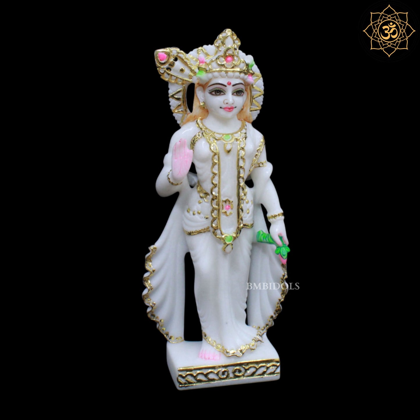 Peacock Radha Krishna Marble Murti for Ghar Mandirs in 1feet