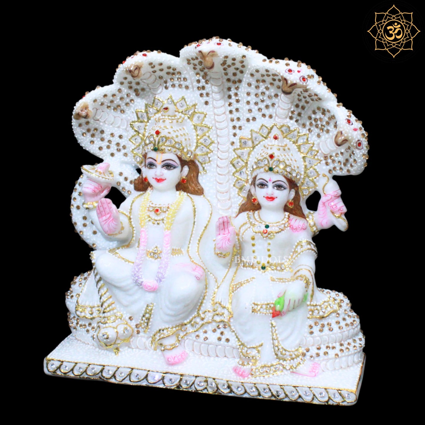 Lakshmi Narayan Marble Statue in Special Diamond Work in 12inches