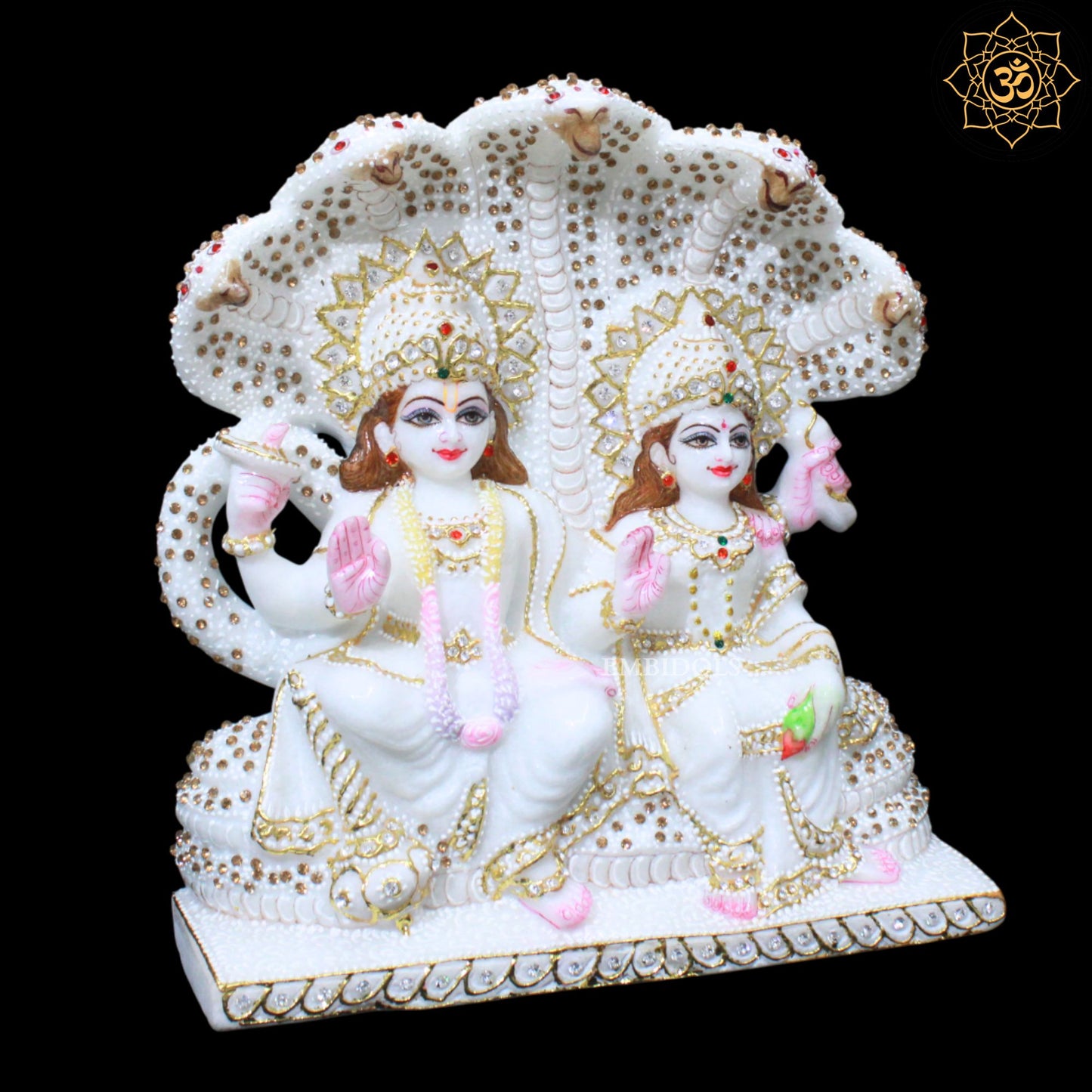 Lakshmi Narayan Marble Statue in Special Diamond Work in 12inches