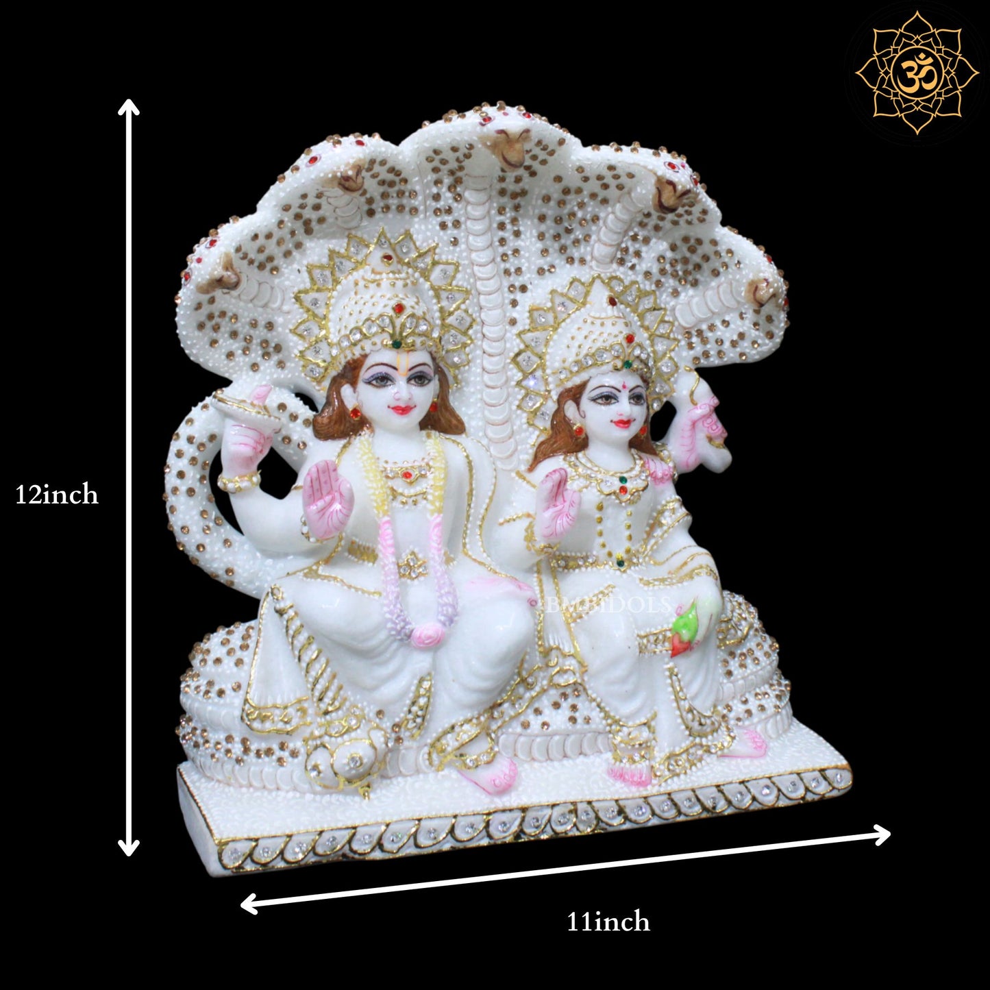 Lakshmi Narayan Marble Statue in Special Diamond Work in 12inches