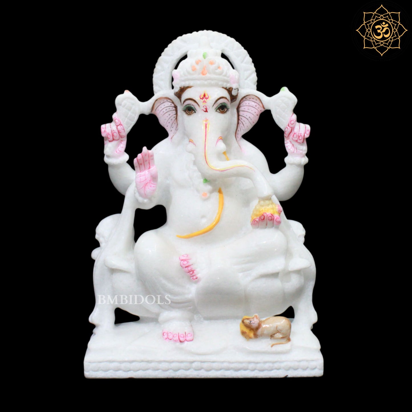 9inches Ganpati Marble Murti for Homes and Temples on Lotus